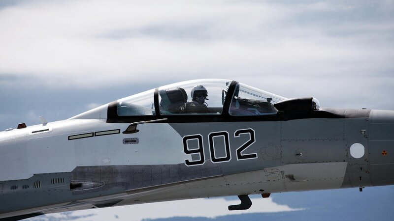 Fighter jet cockpit with pilot