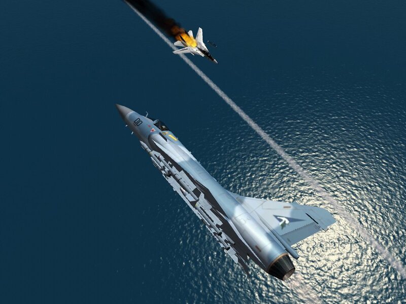 Fighter jet combat over ocean
