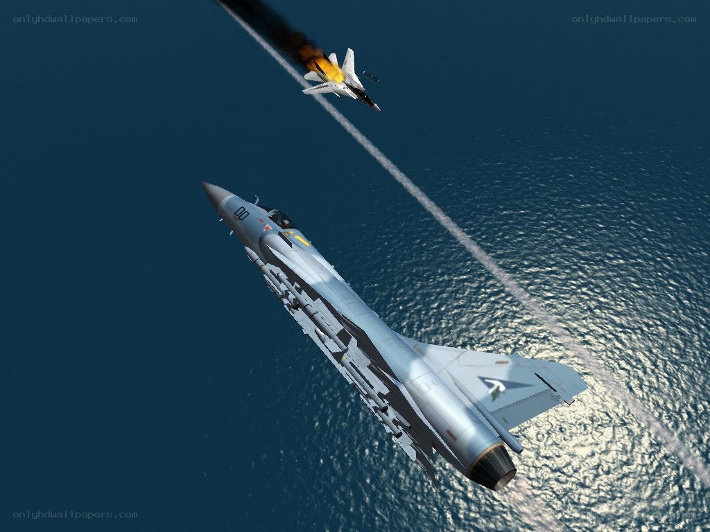 Fighter jet combat over ocean