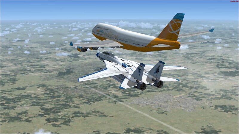 Fighter jet escorting a passenger plane