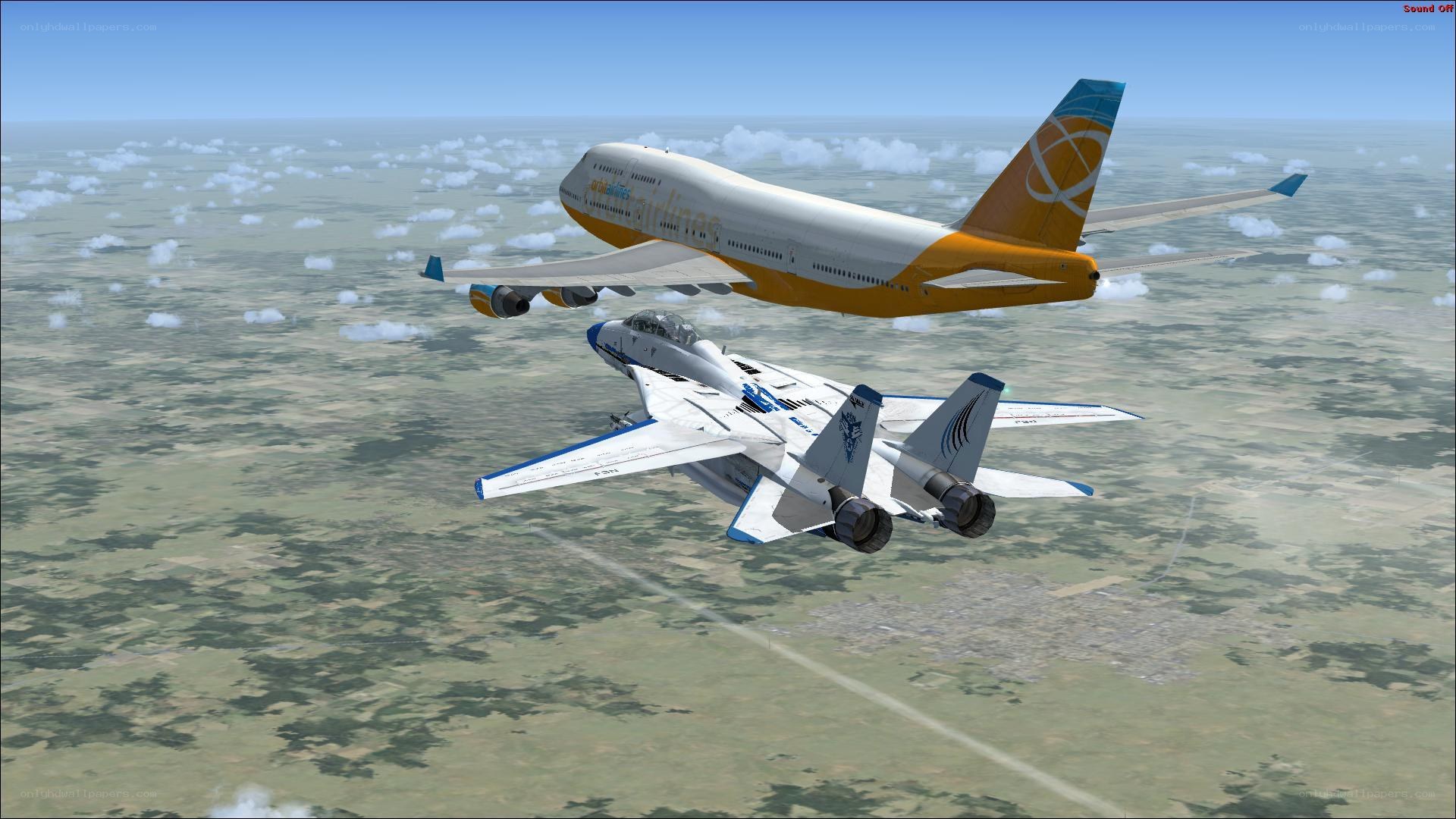 Fighter jet escorting a passenger plane