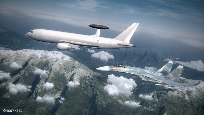 Fighter jet escorting AWACS