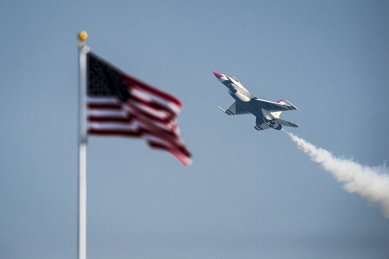 Fighter Jet Flying — Blue, Dramatic, Afternoon, Photograph