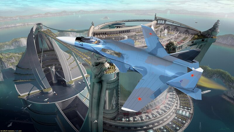Fighter Jet Flying — Blue, Dramatic, Afternoon
