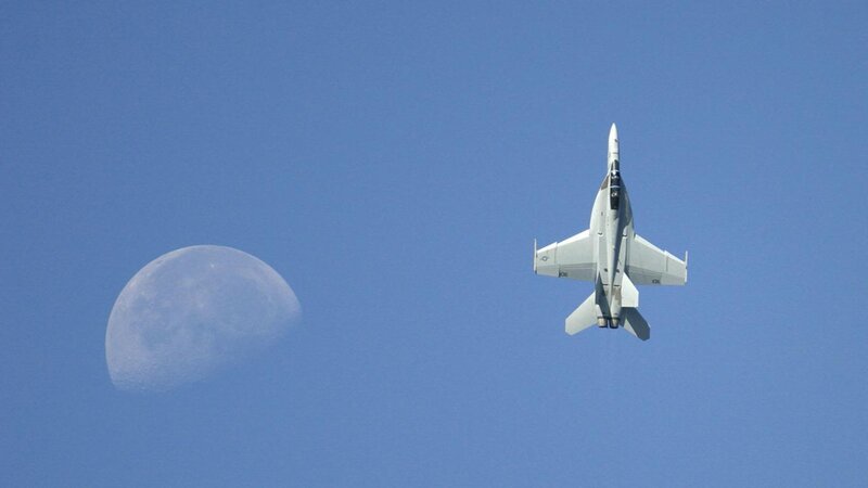 Fighter Jet Flying — Blue, Serene