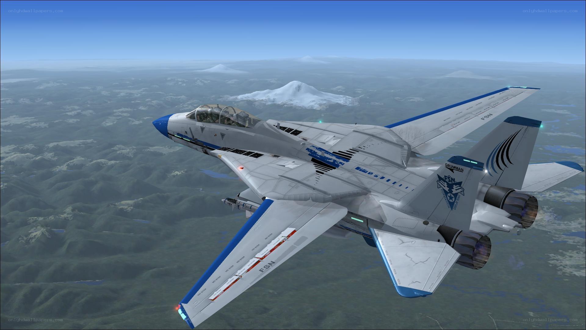 fighter jet flying over mountains