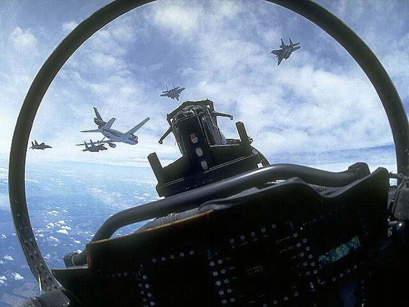 Fighter jet formation in flight