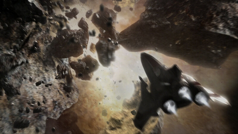 Fighter Jet in Asteroid Field