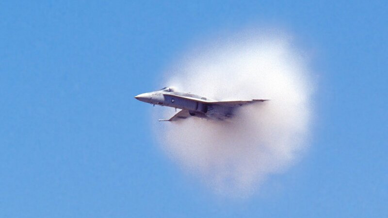 Fighter Jet in Cloud — Blue, Dramatic, Afternoon