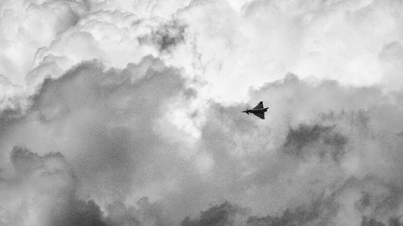 Fighter Jet in Clouds — Black, Dramatic