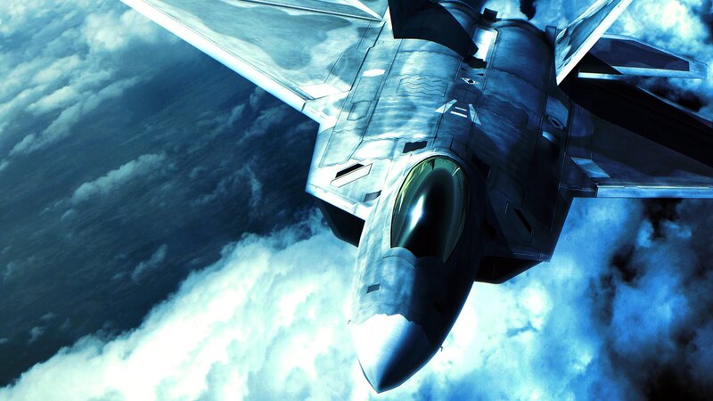 Fighter Jet in Clouds — Blue, Dramatic, Digital Art