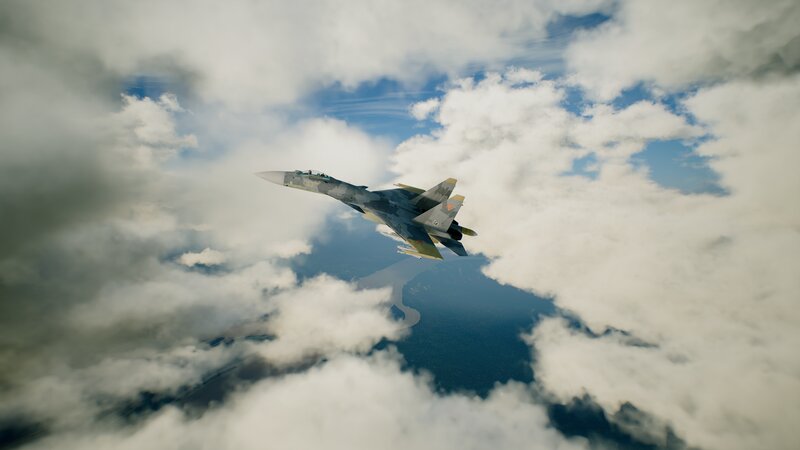 Fighter Jet in Clouds — Gray, Dramatic, Afternoon, 3d Render