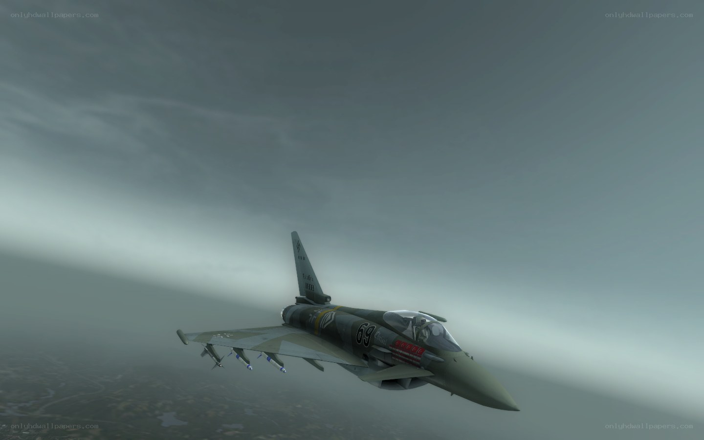 fighter jet in cloudy sky