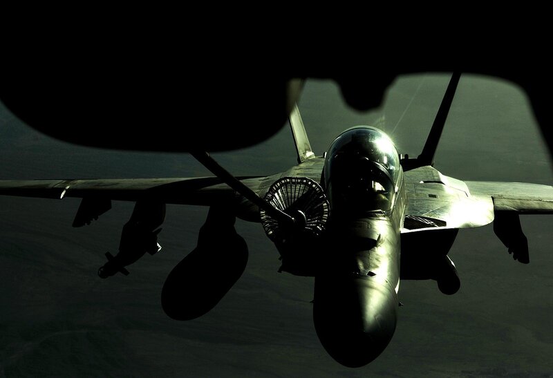 Fighter Jet in Flight — Black, Dramatic, Photograph