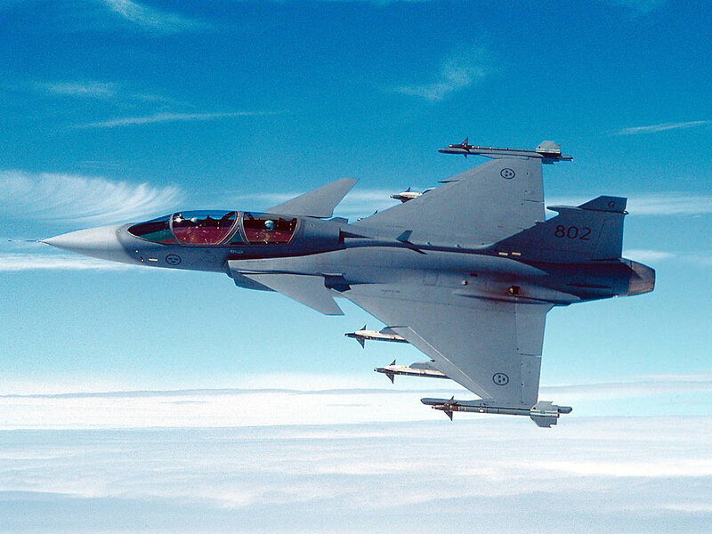Fighter Jet in Flight — Blue, Calm, Photograph, Clouds