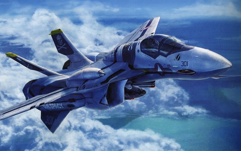 Fighter Jet in Flight — Blue, Dramatic, Afternoon, Digital Art, Clouds, Ocean