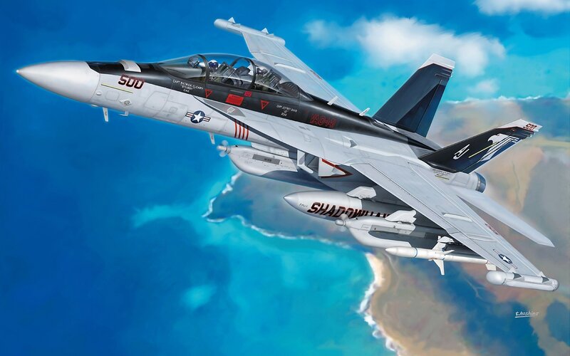 Fighter Jet in Flight — Blue, Dramatic, Afternoon, Illustration