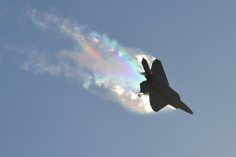 Fighter Jet in Flight — Blue, Dramatic, Afternoon, Photograph, Cloud, Sky