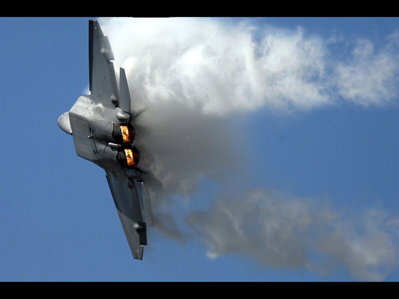 Fighter Jet in Flight — Blue, Dramatic, Afternoon, Photograph, Jet Engine, Flame