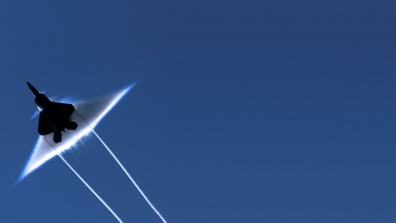 Fighter Jet in Flight — Blue, Dramatic, Afternoon, Photograph, Sonic Boom
