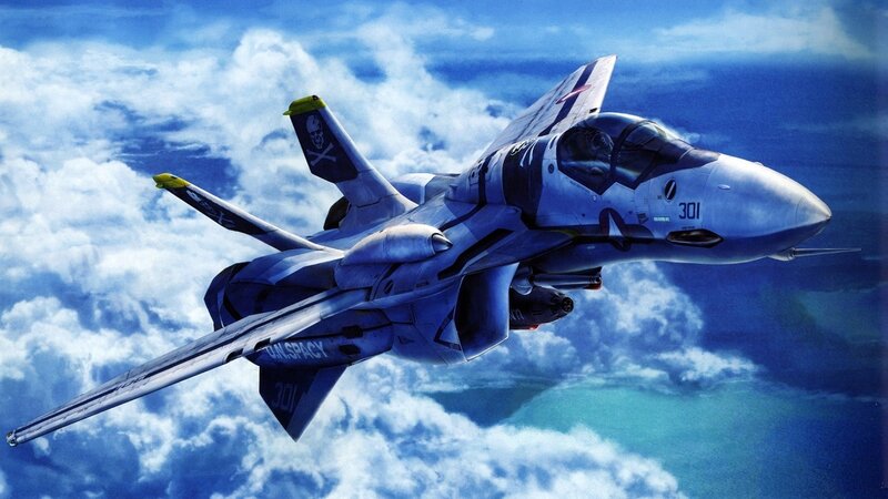 Fighter Jet in Flight — Blue, Dramatic, Digital Art, Clouds, Ocean