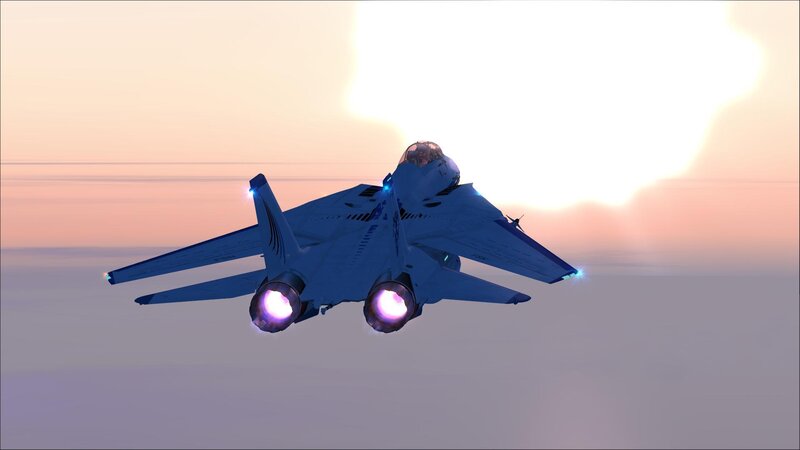 Fighter Jet in Flight — Blue, Dramatic, Sunset, 3d Render, Jet Engines