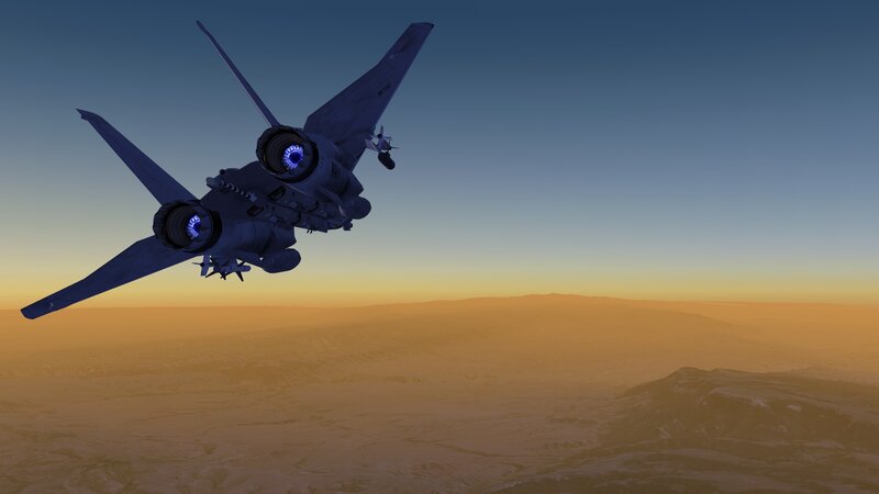 Fighter Jet in Flight — Blue, Dramatic, Sunset, 3d Render