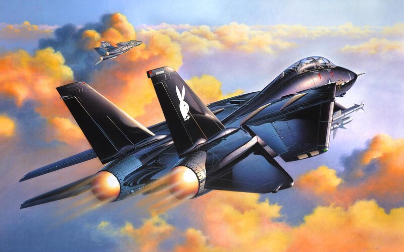 Fighter Jet in Flight — Blue, Dramatic, Sunset, Illustration