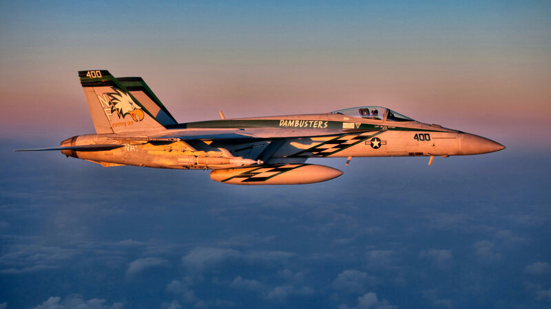 Fighter Jet in Flight — Blue, Dramatic, Sunset, Photograph, Aircraft