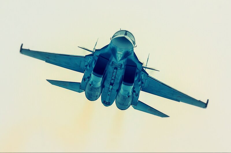 Fighter Jet in Flight — Blue, Dramatic, Sunset, Photograph