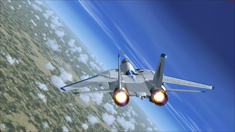 Fighter Jet in Flight — Blue, Dynamic, Afternoon, 3d Render, Jet Engine