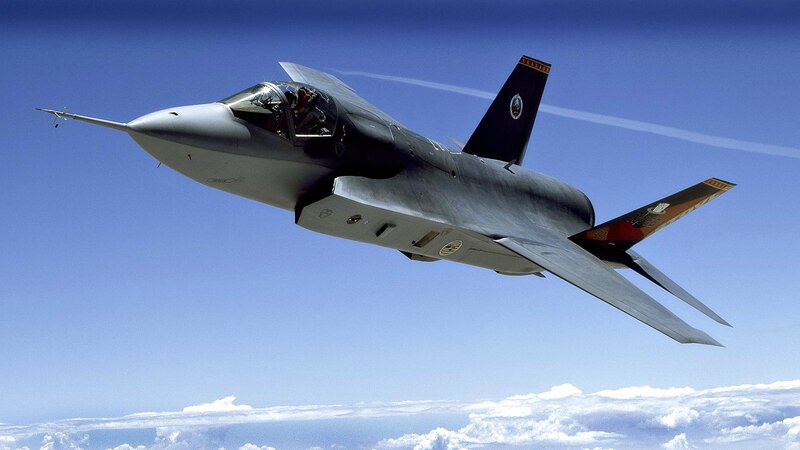 Fighter Jet in Flight — Blue, Dynamic, Afternoon, Photograph, Clouds, Sky, Pilot