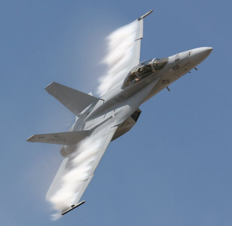 Fighter Jet in Flight — Blue, Dynamic, Afternoon, Photograph, Clouds, Sky