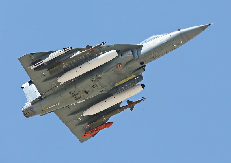 Fighter Jet in Flight — Blue, Dynamic, Afternoon, Photograph, Missiles, Aircraft