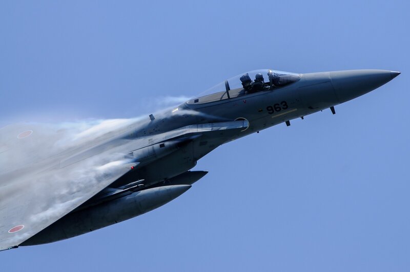Fighter Jet in Flight — Blue, Dynamic, Afternoon, Photograph, Pilot