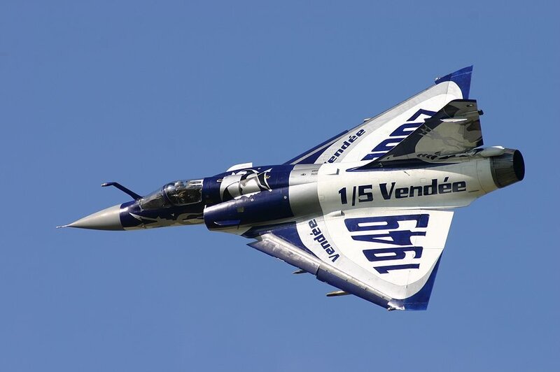 Fighter Jet in Flight — Blue, Dynamic, Afternoon