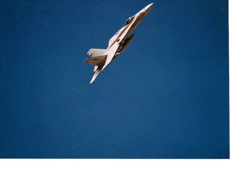 Fighter Jet in Flight — Blue, Dynamic, Photograph, Aircraft, Sky