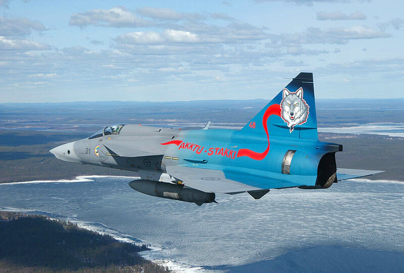 Fighter Jet in Flight — Blue, Dynamic, Winter