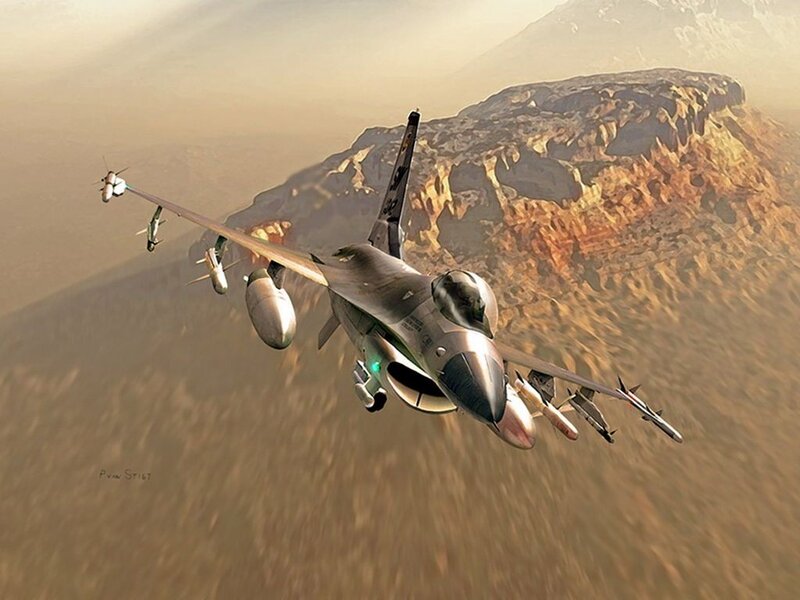 Fighter Jet in Flight — Brown, Dramatic, Afternoon