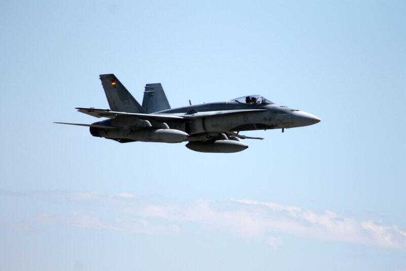 Fighter Jet in Flight — Gray, Calm, Afternoon