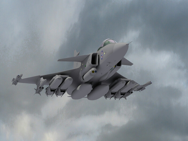 Fighter Jet in Flight — Gray, Dramatic, 3d Render, Clouds, Missiles