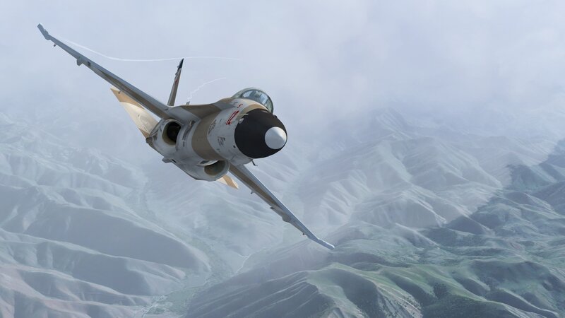 Fighter Jet in Flight — Gray, Dramatic, 3d Render, Mountains, Clouds, Jet Engine