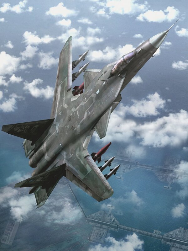 Fighter Jet in Flight — Gray, Dramatic, Afternoon, Digital Art, Missiles