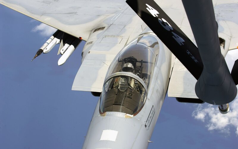 Fighter Jet in Flight — Gray, Dramatic, Afternoon, Photograph, Pilot, Missiles