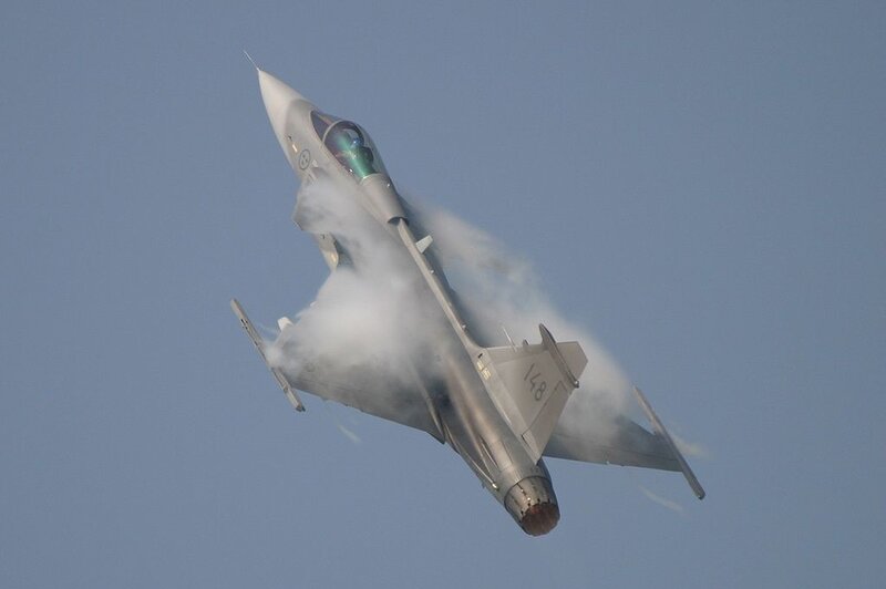 Fighter Jet in Flight — Gray, Dramatic, Daytime, Photograph