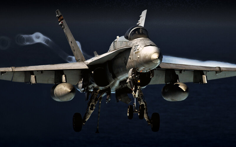 Fighter Jet in Flight — Gray, Dramatic, Night