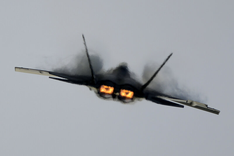 Fighter Jet in Flight — Gray, Dramatic, Photograph, Jet Engines, Exhaust