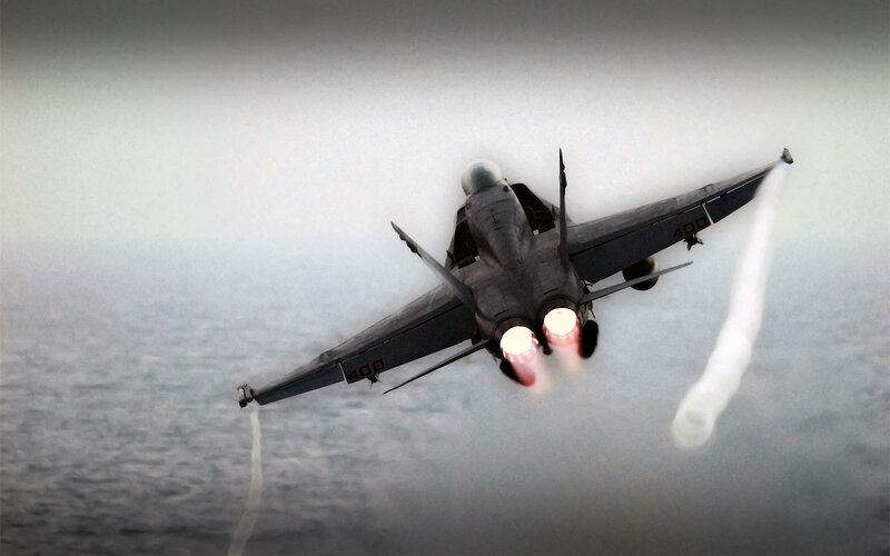 Fighter Jet in Flight — Gray, Dramatic, Photograph, Jet Engines