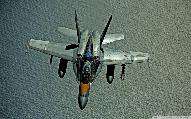 Fighter Jet in Flight — Gray, Dramatic, Photograph, Ocean, Wings