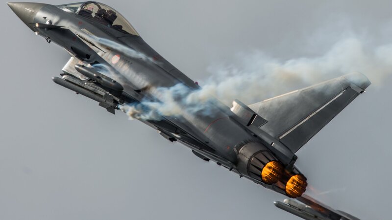 Fighter Jet in Flight — Gray, Dramatic, Photograph, Smoke